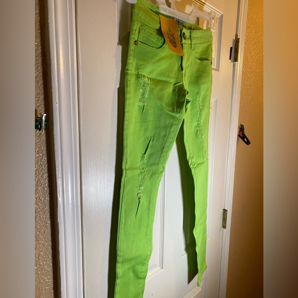 Emperial Premium Jeans Juniors 1 Low Rise Skinny Denim Green Distressed Skate - Picture 3 of 12